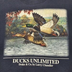 VTG Ducks Unlimited Drake & Co Sweatshirt L Blue Marathon Apparel Larry Chandler